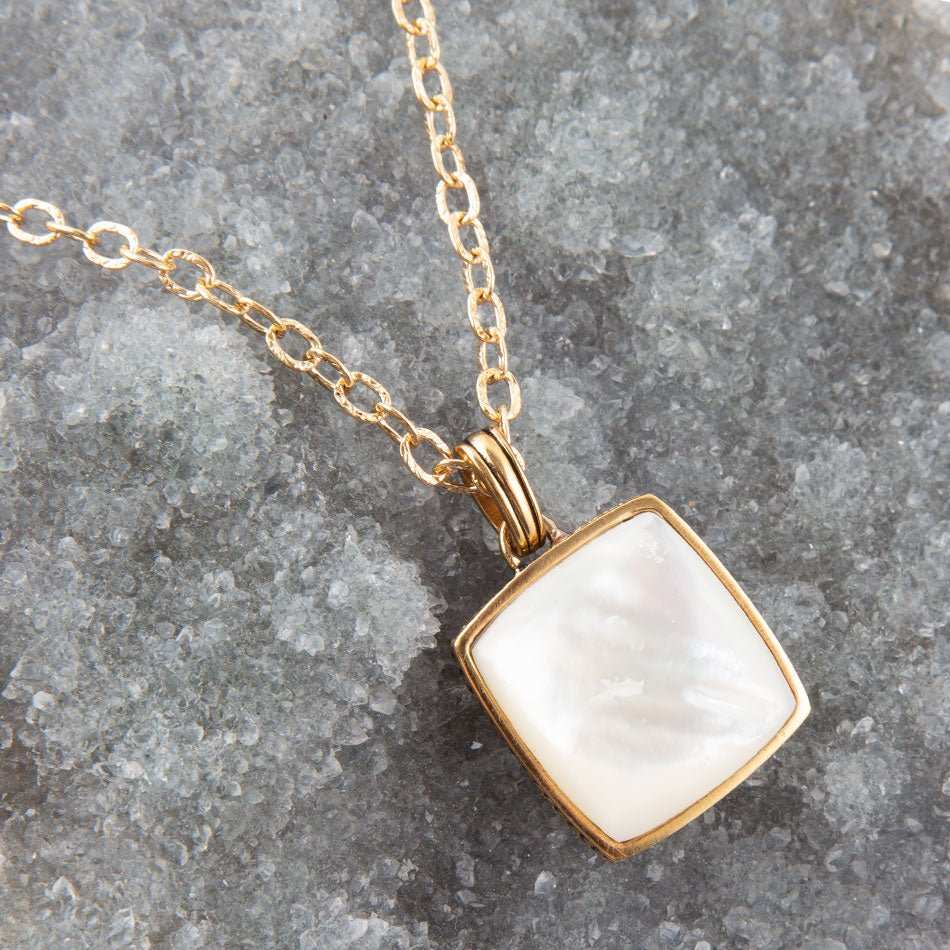 Squared Up White Mother of Pearl Golden Pendant Necklace - Barse Jewelry - Flyclothing LLC