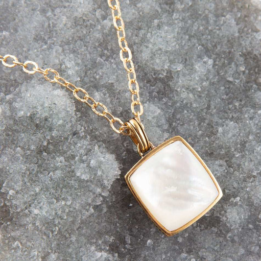 Squared Up White Mother of Pearl Golden Pendant Necklace - Barse Jewelry - Flyclothing LLC