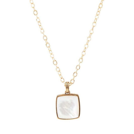 Squared Up White Mother of Pearl Golden Pendant Necklace - Barse Jewelry - Flyclothing LLC