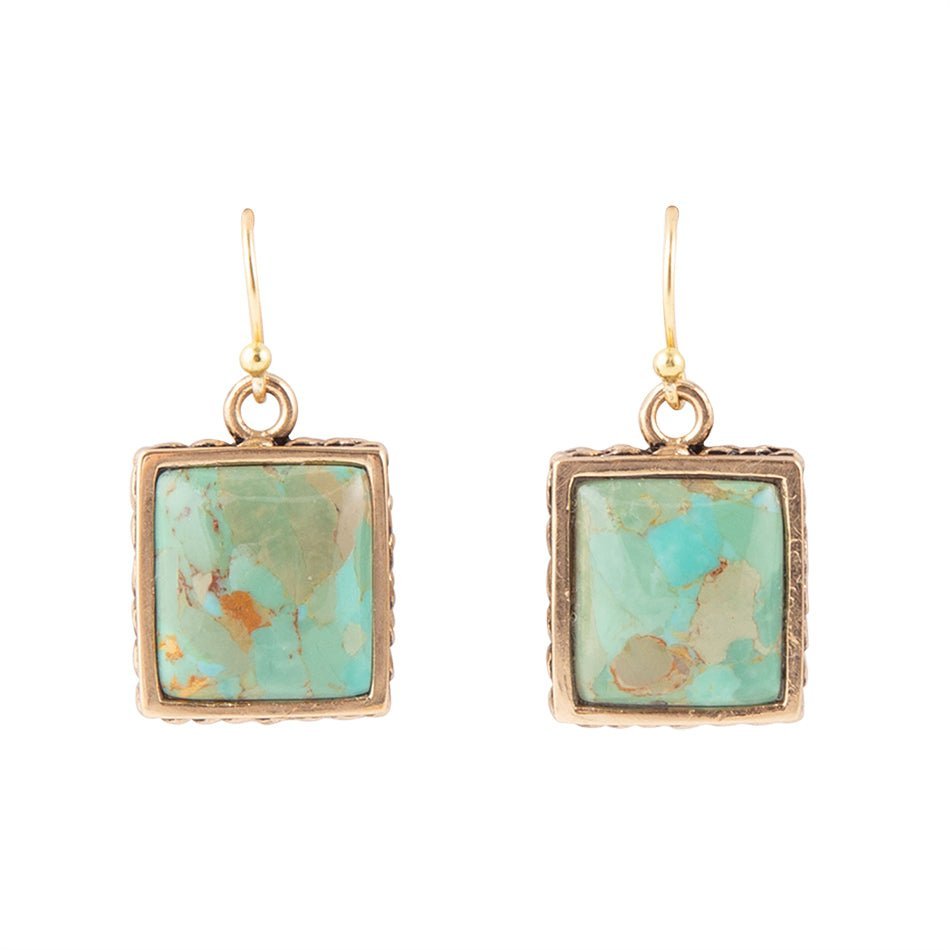 Squared Up Blue Turquoise Golden Drop Earrings - Barse Jewelry