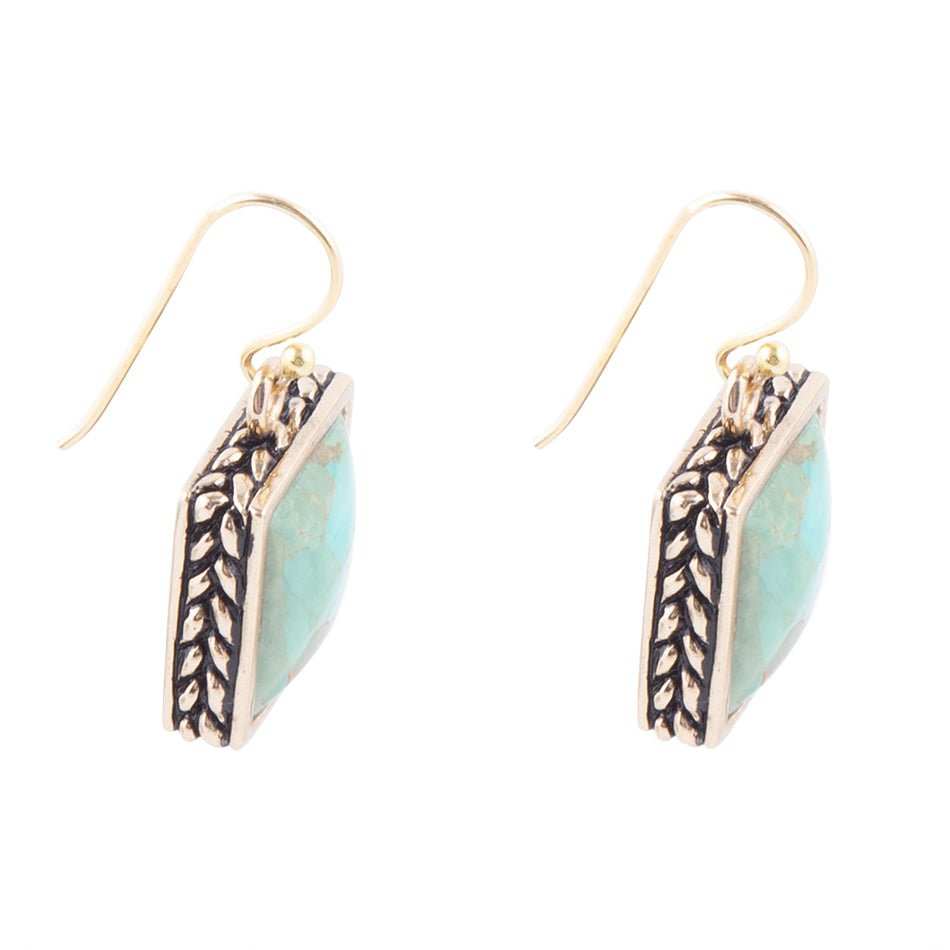Squared Up Blue Turquoise Golden Drop Earrings - Barse Jewelry - Flyclothing LLC