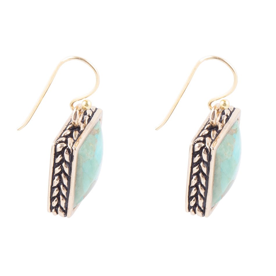 Squared Up Blue Turquoise Golden Drop Earrings - Barse Jewelry - Flyclothing LLC
