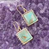 Squared Up Blue Turquoise Golden Drop Earrings - Barse Jewelry