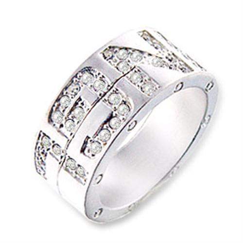 SR35 - Matte Silver Brass Ring with Top Grade Crystal in Clear - Alamode - Flyclothing LLC