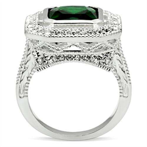 SS002 - Silver 925 Sterling Silver Ring with Synthetic Synthetic Glass in Emerald - Alamode - Flyclothing LLC