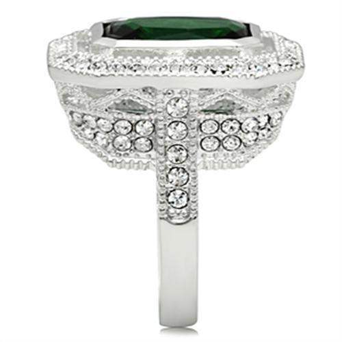 SS002 - Silver 925 Sterling Silver Ring with Synthetic Synthetic Glass in Emerald - Alamode - Flyclothing LLC