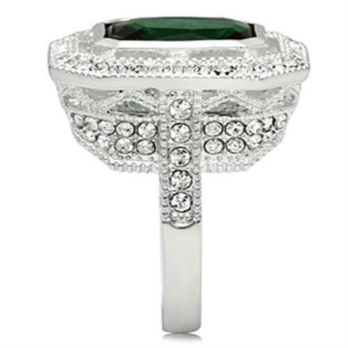 SS002 - Silver 925 Sterling Silver Ring with Synthetic Synthetic Glass in Emerald - Alamode - Flyclothing LLC