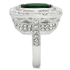 SS002 - Silver 925 Sterling Silver Ring with Synthetic Synthetic Glass in Emerald
