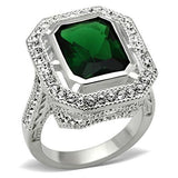 SS002 - Silver 925 Sterling Silver Ring with Synthetic Synthetic Glass in Emerald - Alamode