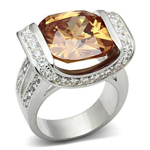 SS006 - Silver 925 Sterling Silver Ring with AAA Grade CZ in Champagne - Alamode - Flyclothing LLC