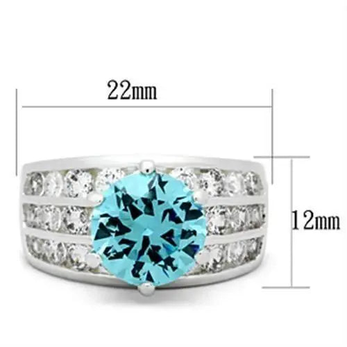 SS010 - Silver 925 Sterling Silver Ring with AAA Grade CZ in Sea Blue - Alamode - Flyclothing LLC