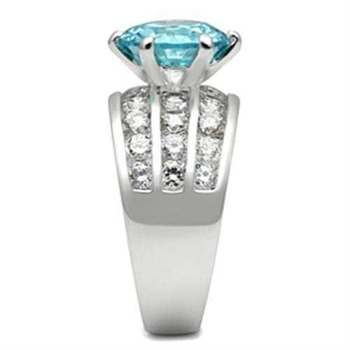 SS010 - Silver 925 Sterling Silver Ring with AAA Grade CZ in Sea Blue - Alamode - Flyclothing LLC