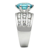 SS010 - Silver 925 Sterling Silver Ring with AAA Grade CZ  in Sea Blue - Alamode