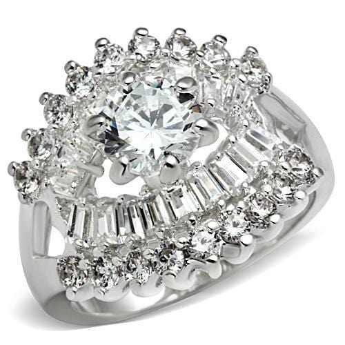 SS017 - Silver 925 Sterling Silver Ring with AAA Grade CZ  in Clear - Alamode