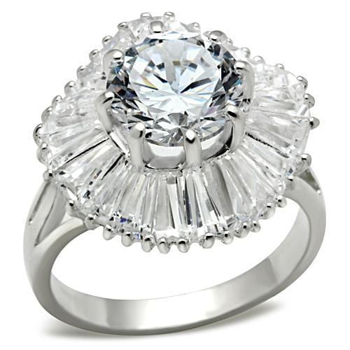 SS020 - Silver 925 Sterling Silver Ring with AAA Grade CZ  in Clear - Alamode
