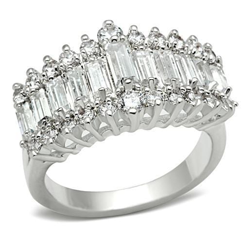 SS021 - Silver 925 Sterling Silver Ring with AAA Grade CZ  in Clear - Alamode