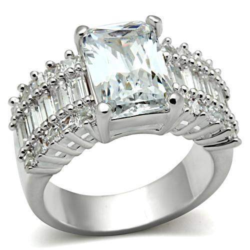 SS023 - Silver 925 Sterling Silver Ring with AAA Grade CZ in Clear - Alamode - Flyclothing LLC