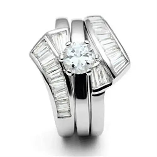 SS025 - Silver 925 Sterling Silver Ring with AAA Grade CZ in Clear - Alamode - Flyclothing LLC