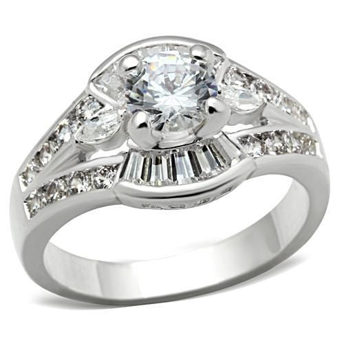 SS030 - Silver 925 Sterling Silver Ring with AAA Grade CZ  in Clear - Alamode