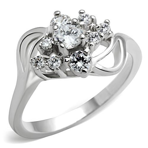 SS032 - Silver 925 Sterling Silver Ring with AAA Grade CZ  in Clear - Alamode
