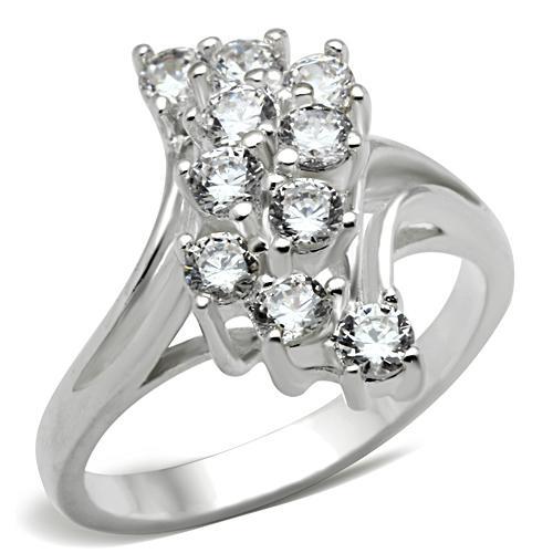 SS033 - Silver 925 Sterling Silver Ring with AAA Grade CZ  in Clear - Alamode