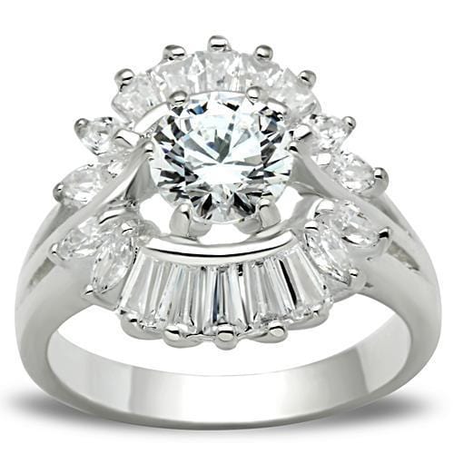 SS039 - Silver 925 Sterling Silver Ring with AAA Grade CZ  in Clear - Alamode