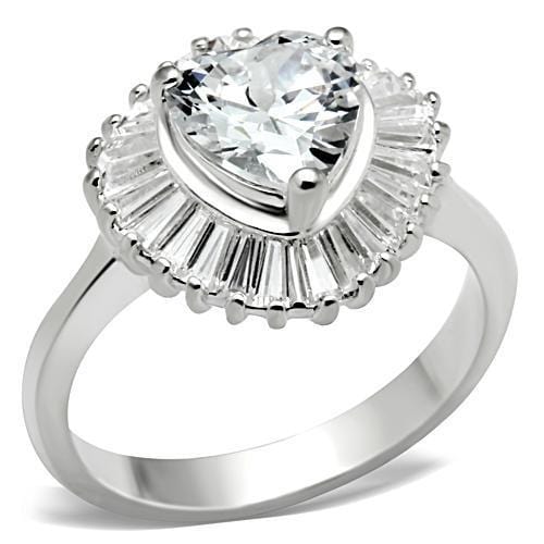 SS041 - Silver 925 Sterling Silver Ring with AAA Grade CZ  in Clear - Alamode