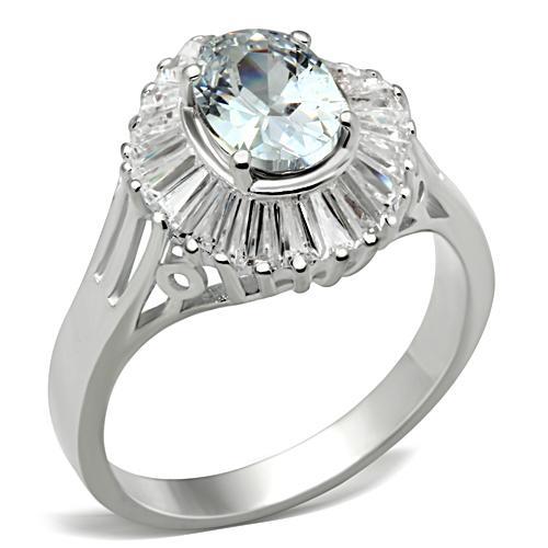 SS042 - Silver 925 Sterling Silver Ring with AAA Grade CZ  in Clear - Alamode