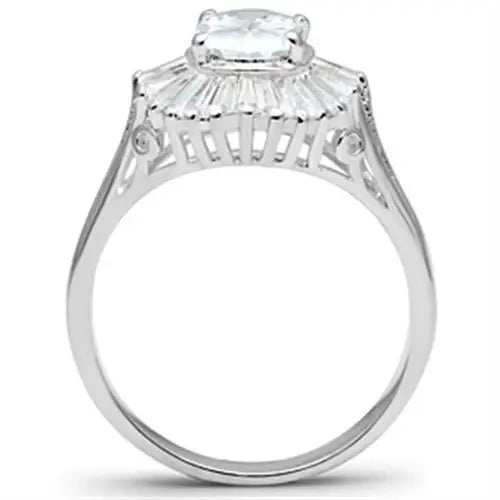 SS042 - Silver 925 Sterling Silver Ring with AAA Grade CZ in Clear - Alamode - Flyclothing LLC
