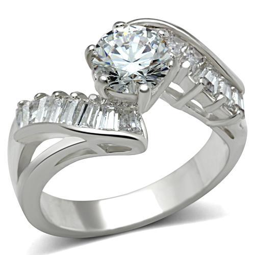 SS043 - Silver 925 Sterling Silver Ring with AAA Grade CZ  in Clear - Alamode