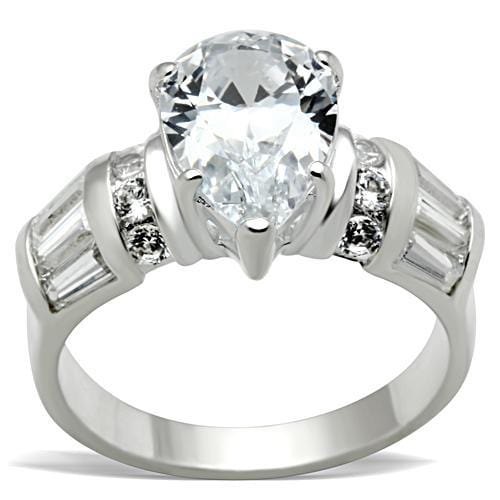 SS049 - Silver 925 Sterling Silver Ring with AAA Grade CZ  in Clear - Alamode