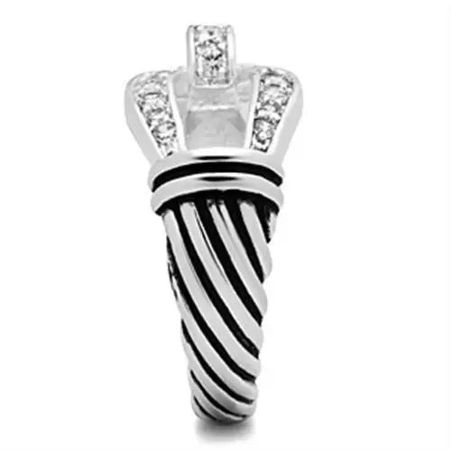 SS050 - Silver 925 Sterling Silver Ring with AAA Grade CZ in Clear - Alamode - Flyclothing LLC