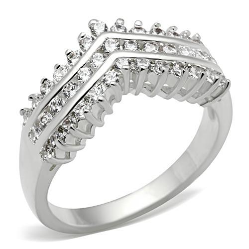 SS051 - Silver 925 Sterling Silver Ring with AAA Grade CZ  in Clear - Alamode