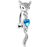 Blue Gem Heart Fierce Fox Head Top Mount Dangle Belly Ring - BodyCandy - Flyclothing LLC