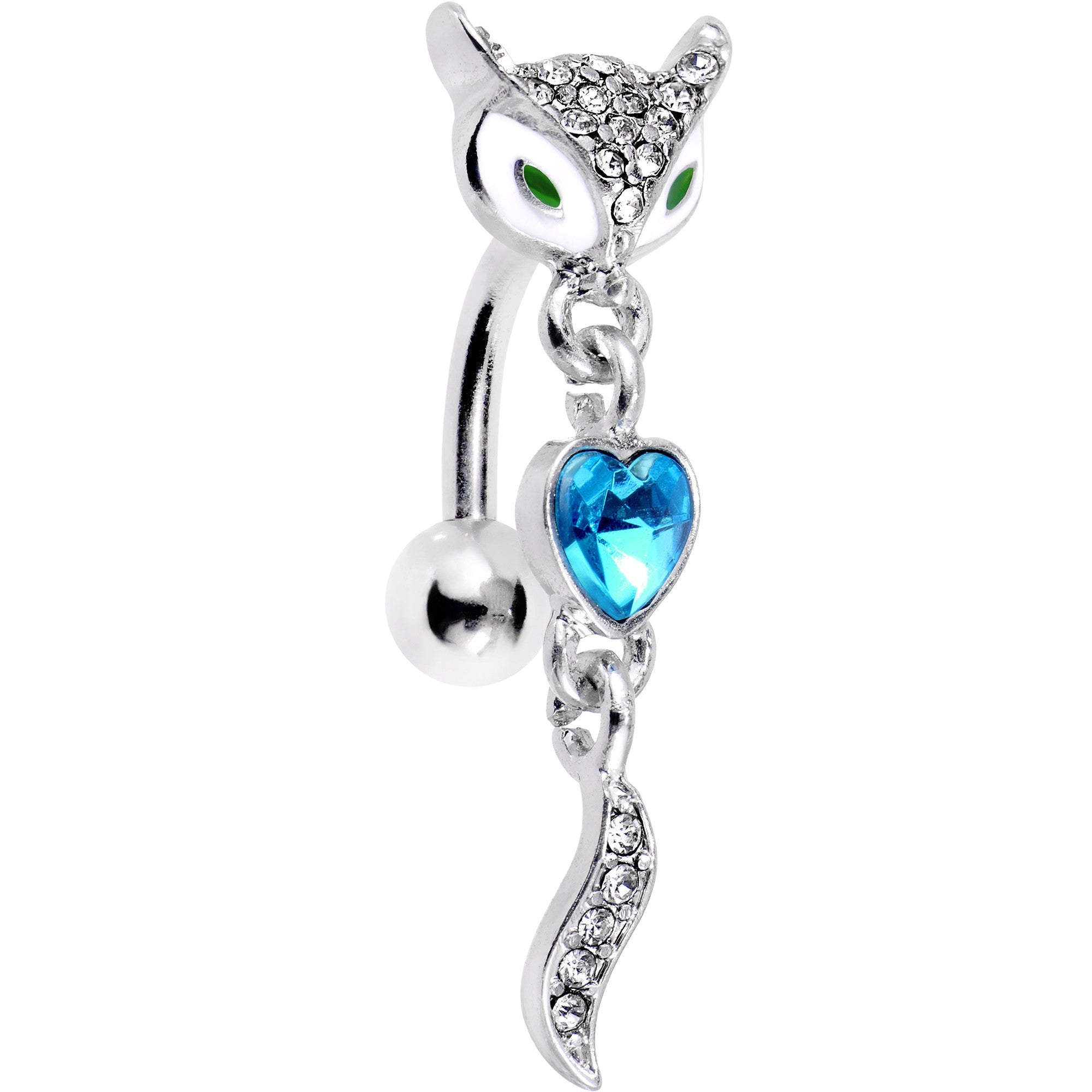 Blue Gem Heart Fierce Fox Head Top Mount Dangle Belly Ring - BodyCandy - Flyclothing LLC