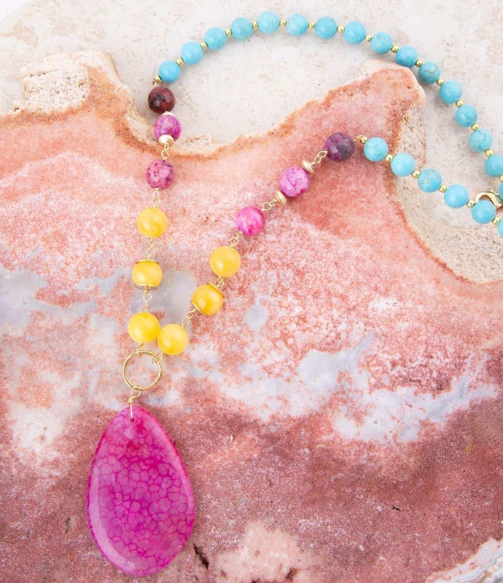 St. Augustine Pink Agate Golden Pendant Necklace - Barse Jewelry - Flyclothing LLC