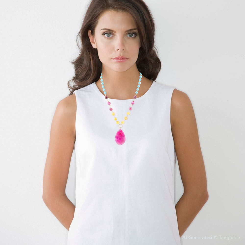 St. Augustine Pink Agate Golden Pendant Necklace - Barse Jewelry - Flyclothing LLC