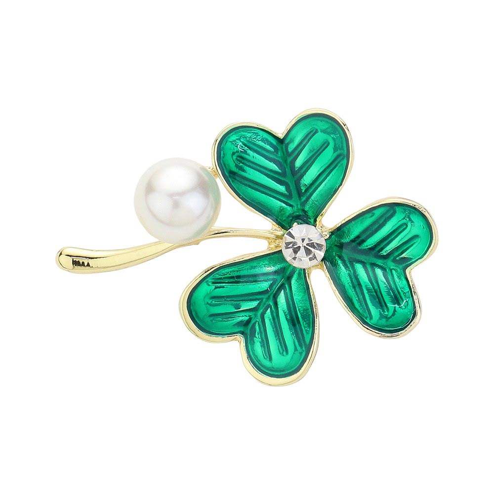 St Patrick's Day Clover Pearl Pin Brooch Green Clover Brooch Pin - Madeline Love - Flyclothing LLC