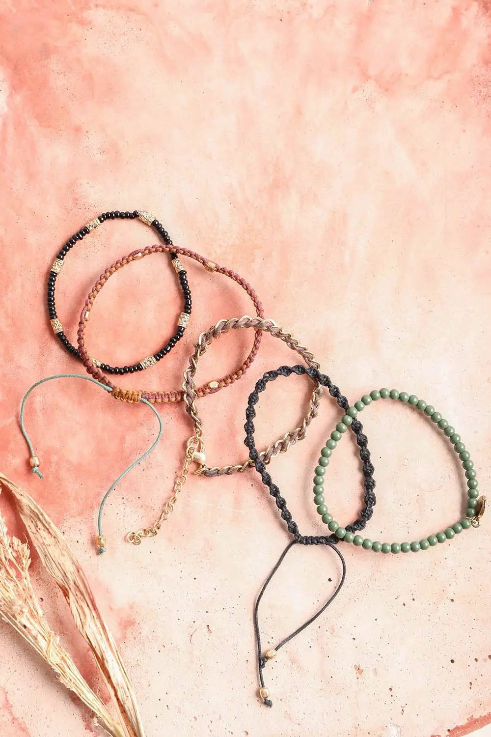 Stackable Bead & Woven Cord Bracelet - Boho Clothing and Accessories - Flyclothing LLC
