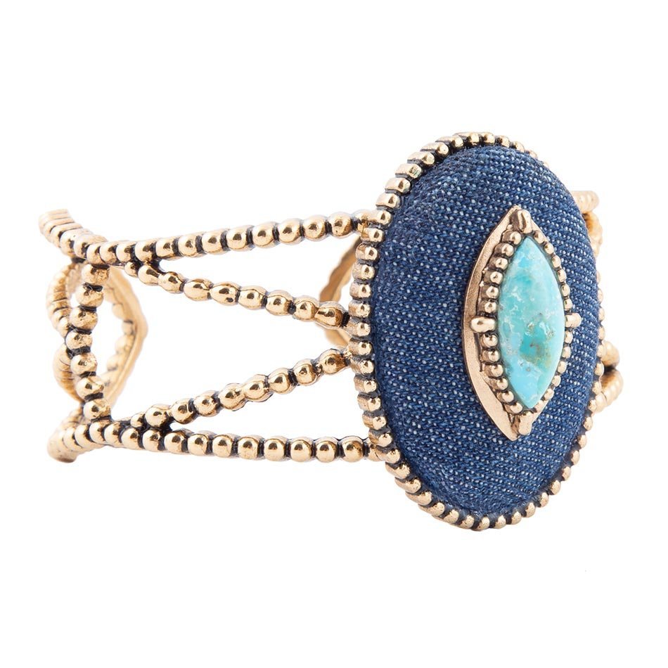 Stacked Blue Turquoise and Denim Golden Cuff Bracelet - Barse Jewelry