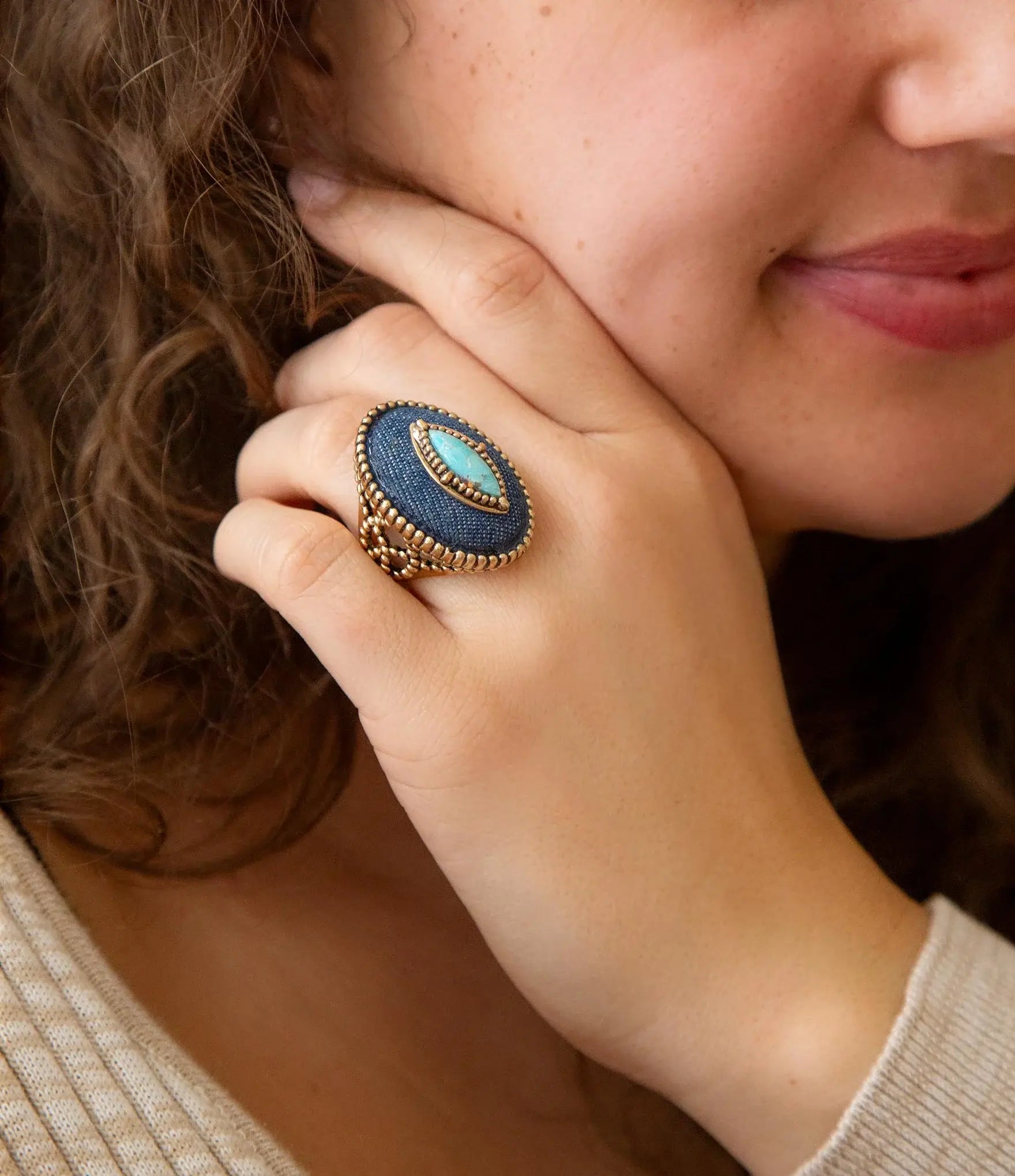 Stacked Blue Turquoise and Denim Golden Statement Ring - Barse Jewelry - Flyclothing LLC