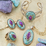 Stacked Stone Blue and Purple Turquoise Golden Drop Earrings - Barse Jewelry