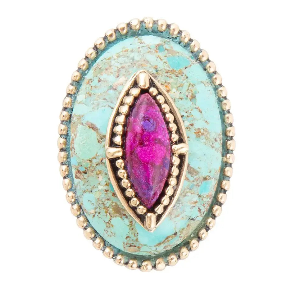 Stacked Stone Blue and Purple Turquoise Golden Ring - Barse Jewelry - Flyclothing LLC