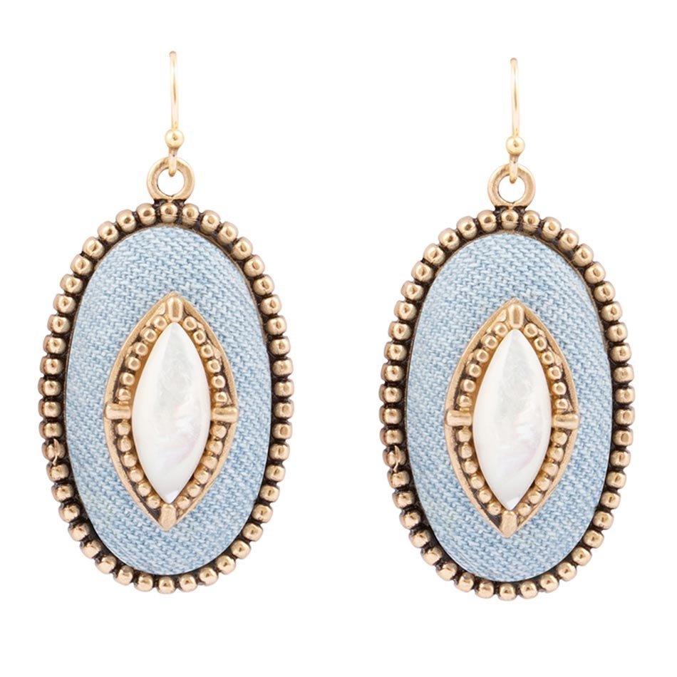 Blue Denim Dreams White Mother of Pearl Golden Drop Earrings - Barse Jewelry