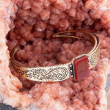 Stamped Orange Carnelian Golden Cuff Bracelet - Barse Jewelry
