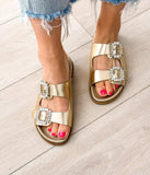 Stellar Rhinestone Buckle Slides in Gold - Naughty Monkey - Flyclothing LLC