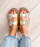 Stellar Rhinestone Buckle Slides in Gold - Naughty Monkey - Flyclothing LLC