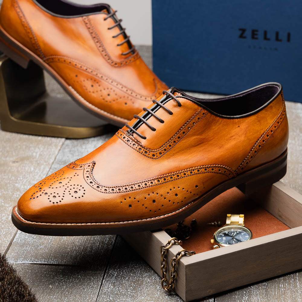 25-562-CML STEPHANO Wingtip Oxford Camel - Zelli Italia - Flyclothing LLC