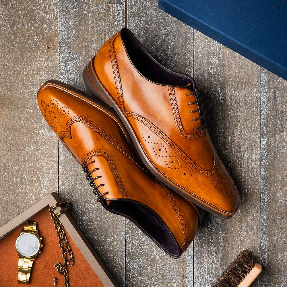 25-562-CML STEPHANO Wingtip Oxford Camel - Zelli Italia - Flyclothing LLC
