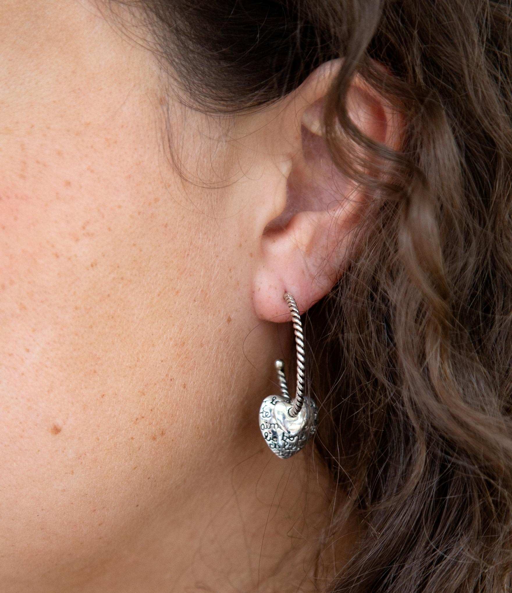 Sterling Silver Engraved Heart Hoop Earrings - Barse Jewelry - Flyclothing LLC